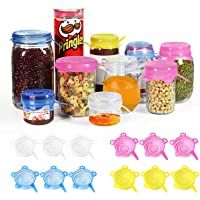 longzon Tapas Silicona Ajustables Cocina- 18 piezas de Tapas de Silicona Reutilizables Ecológicas de 6.5cm- Tapas…